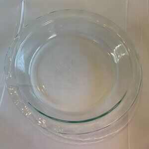 Vintage Pyrex 9.5” Round Fluted Pie Plate |  Retro Clear Glass Green Tint |  USA